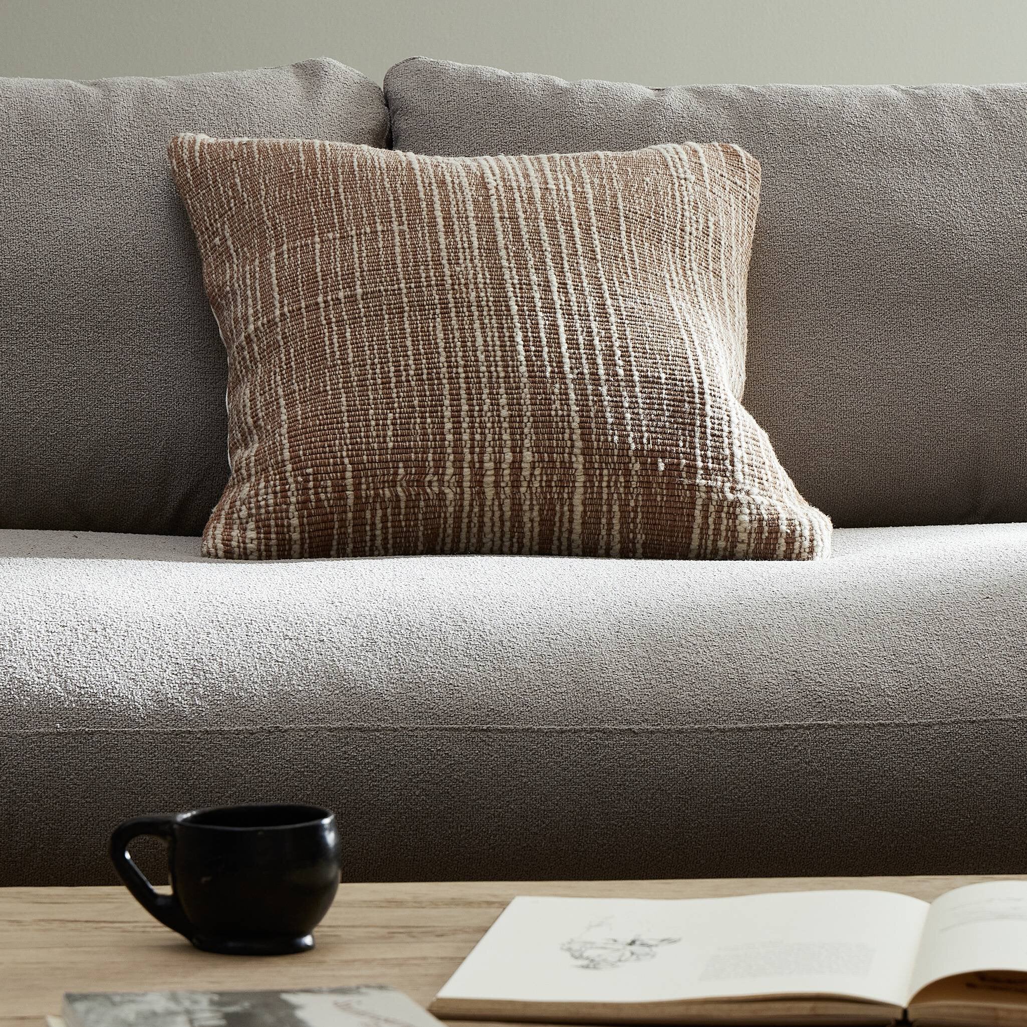 Handwoven Stripe Wool Pillow - Natural Wool