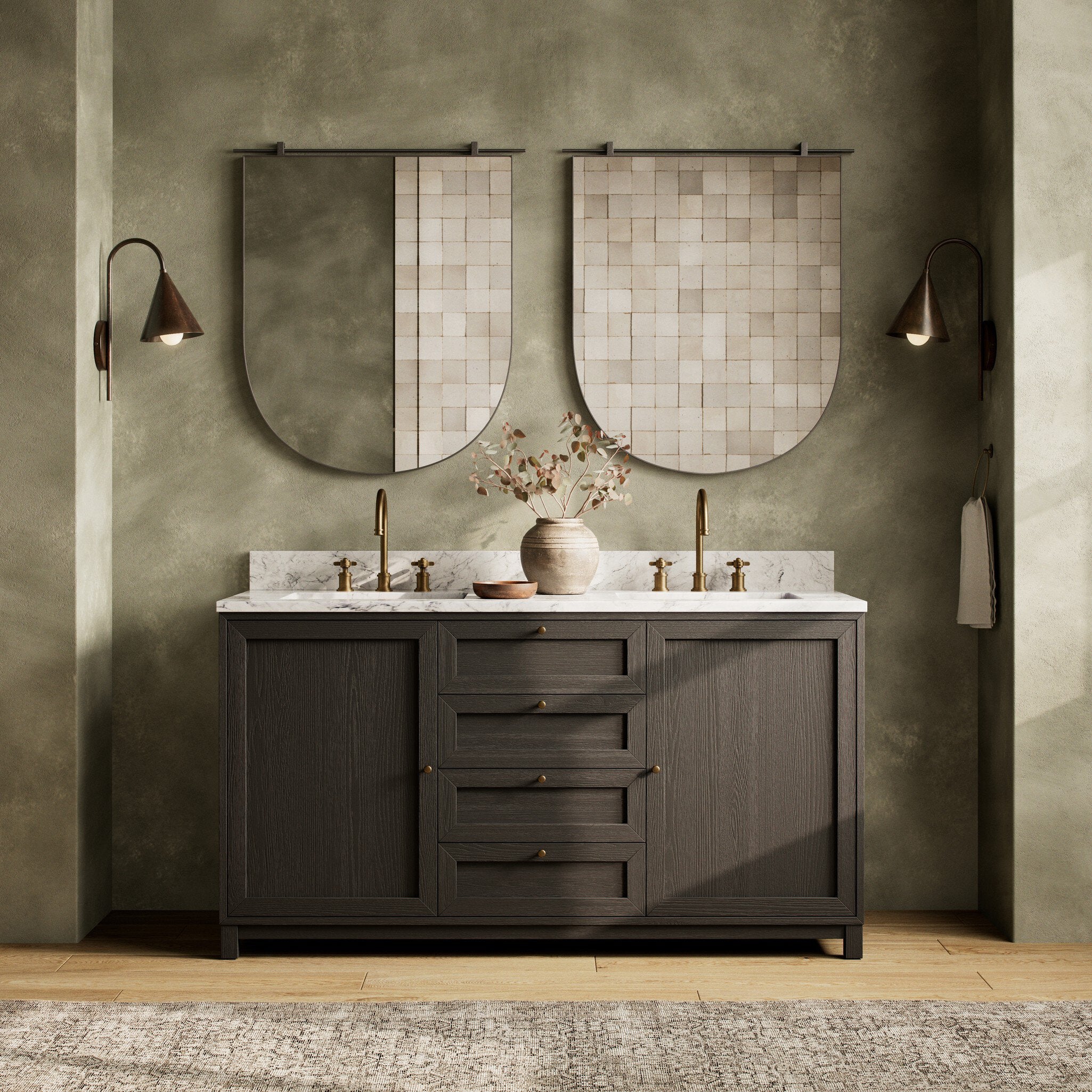 Millie Double Vanity - Satin Drifted Black Veneer