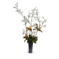 Tulip Magnolia Branches in Porcelain Vase Metallic Black Porcelain