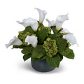 Calla Lily & Hydrangea Buds Arrangement 15"H Green / Metallic Black Porcelain
