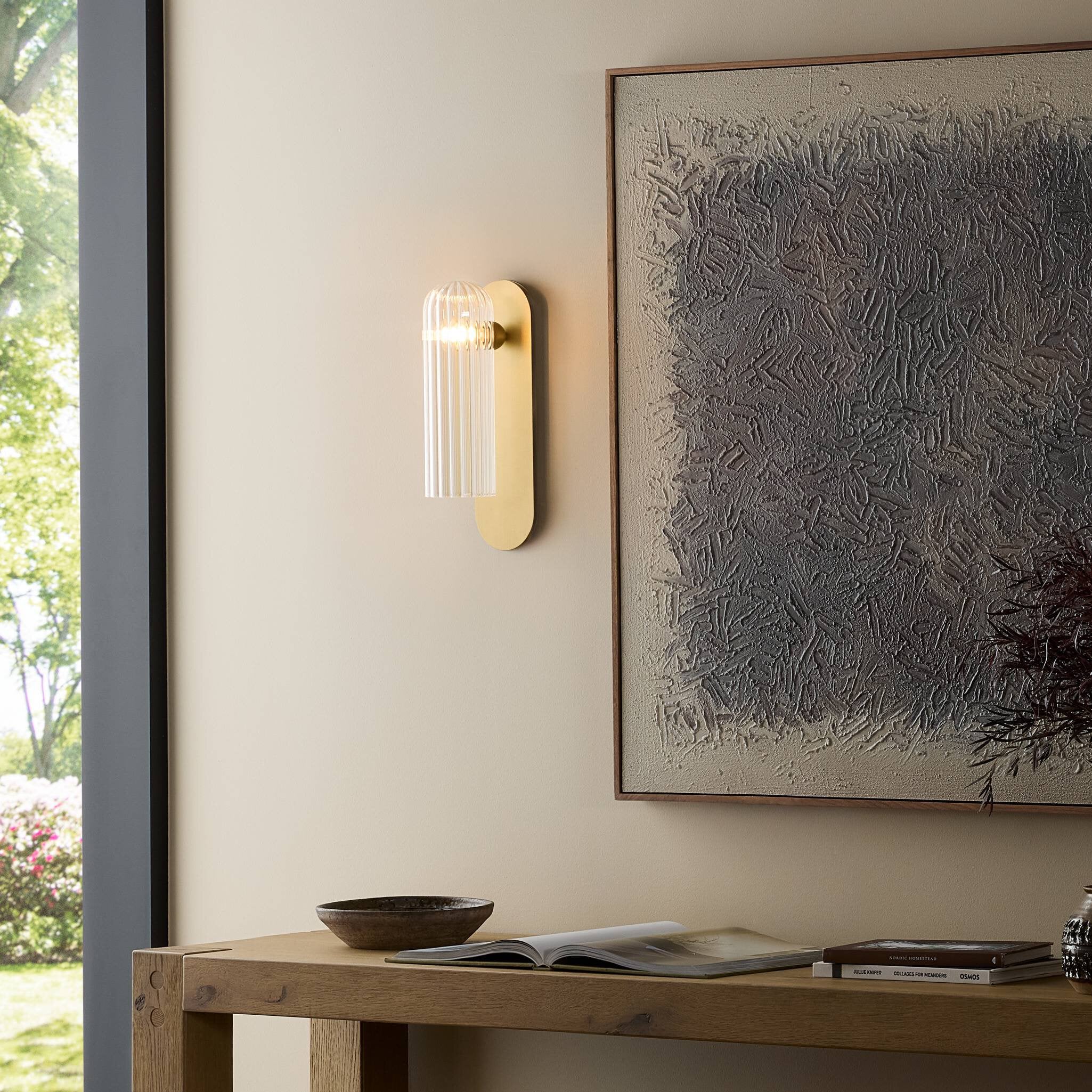 Odyssey Large Sconce - Burnished Brass | Clear Ribbon Glass