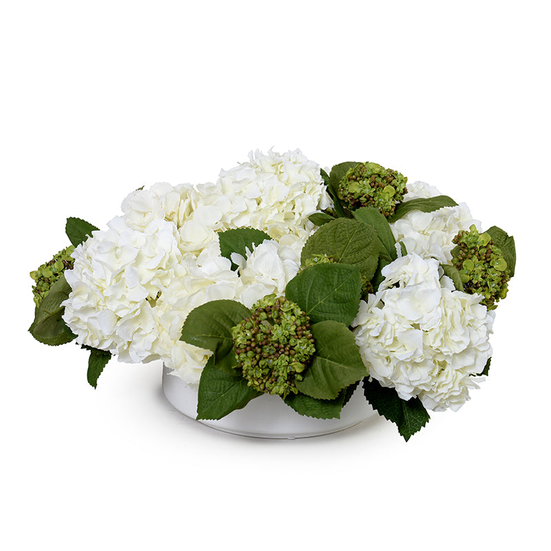 Hydrangea Centerpiece 12"H White Porcelain Bowl