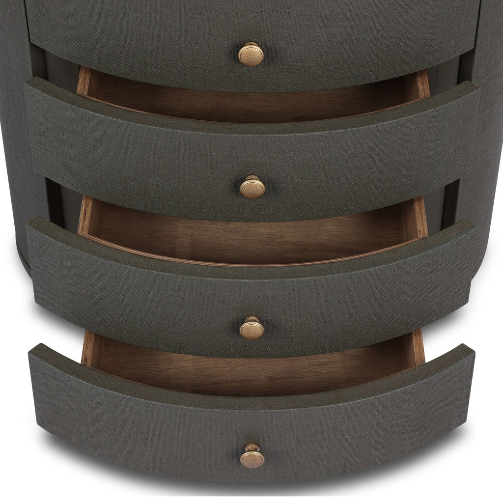 Amelia Oval Nightstand - Dark Green Lacquered Linen