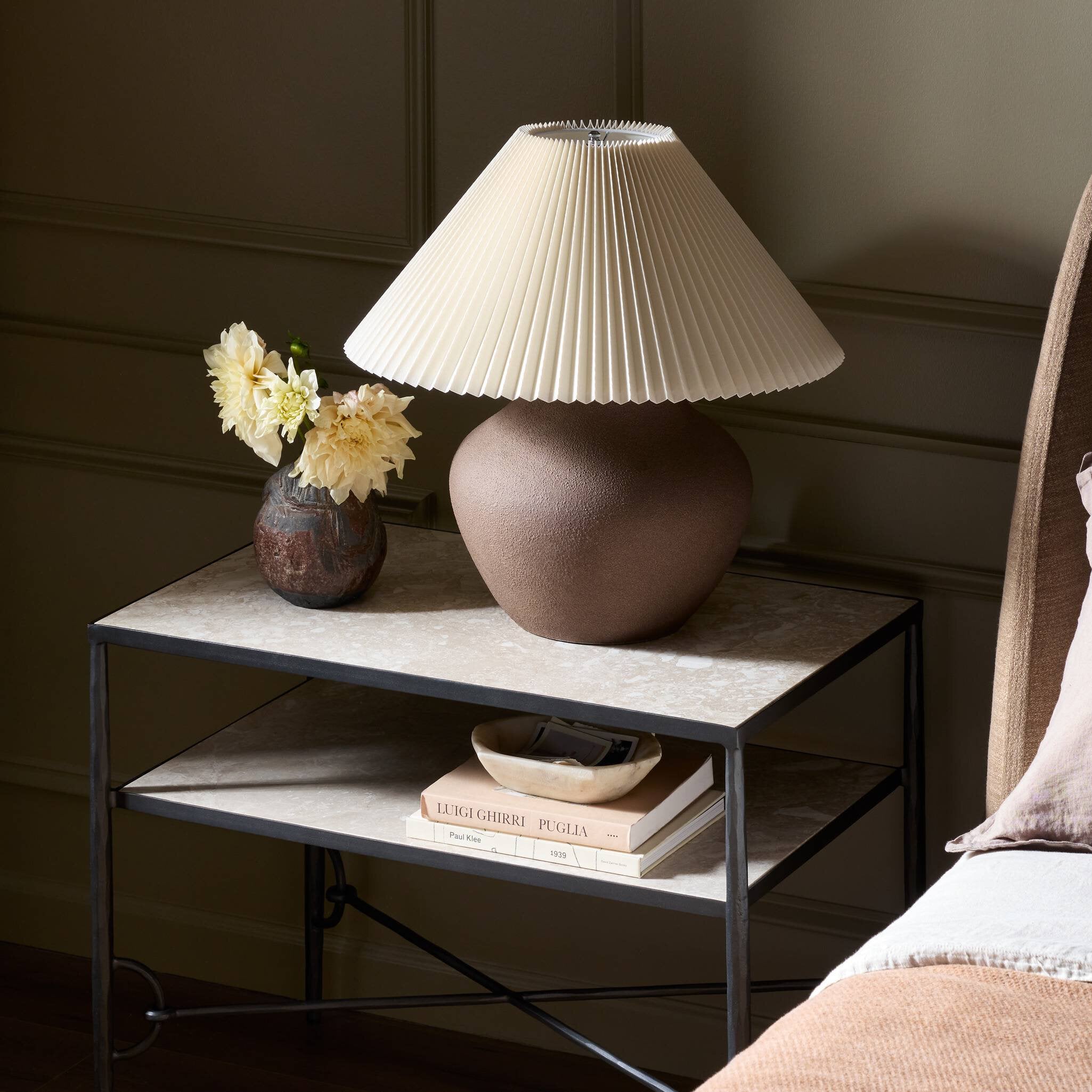 Parma Table Lamp - Textured Dark Sand Porcelain | Pleated Shade