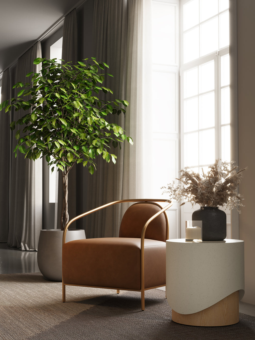 Cicero Lounge Chair - Milliken Cognac