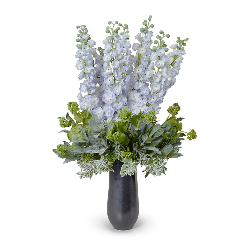 Delphinium Arrangement in Porcelain 34"H Blue / Metallic Black