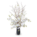 Cherry Blossoms Arrangement 48"H White / Metallic Black Porcelain
