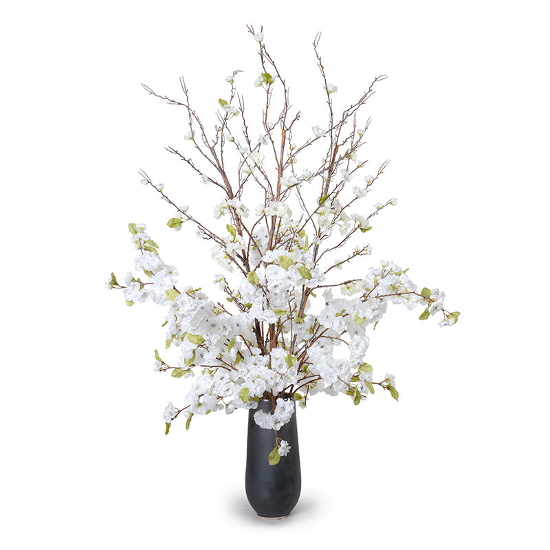 Cherry Blossoms Arrangement 48"H White / Metallic Black Porcelain