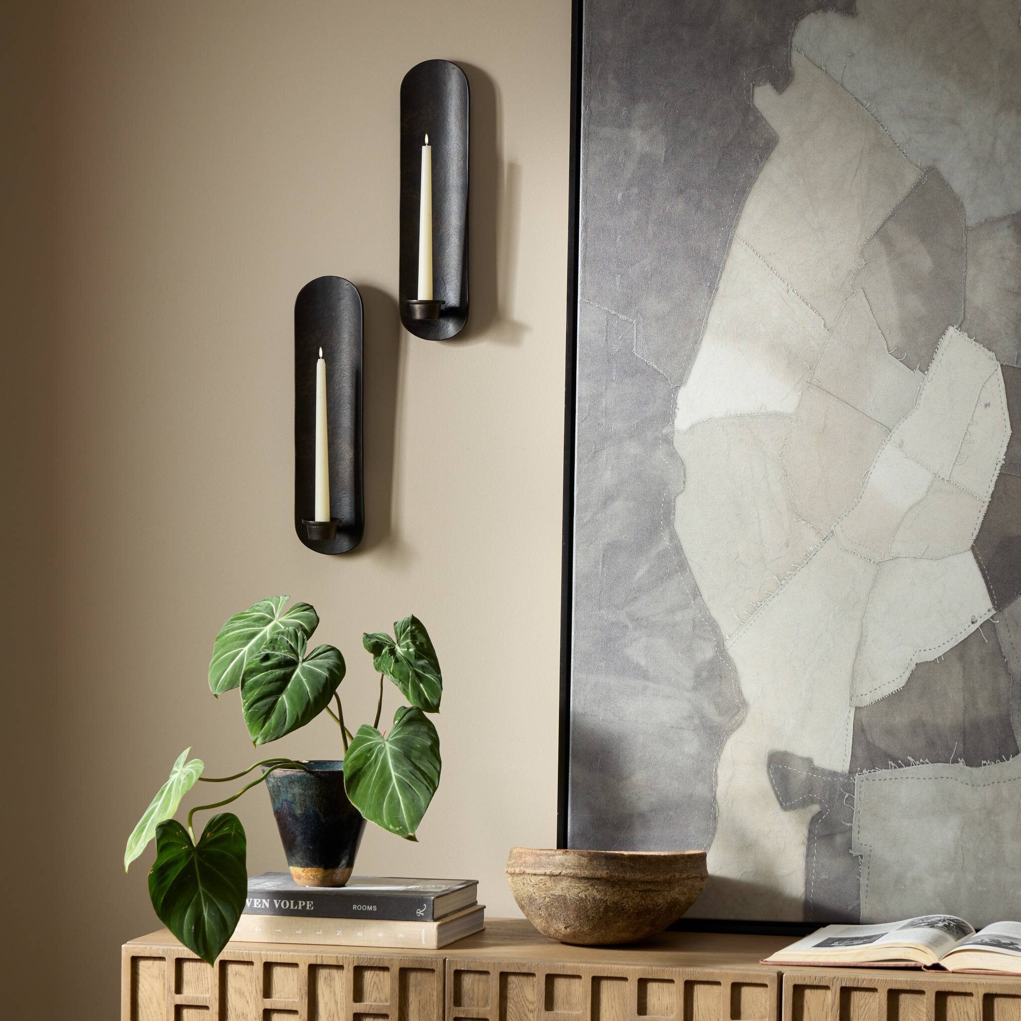 Pilla Wall Mounted Candle Holder-Set Of 2 - Distressed Bronze