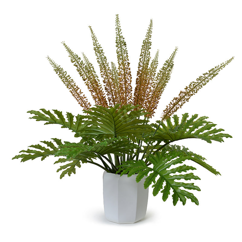 Eremurus & Philodendron in Octogonal Vase 44"H White Porcelain