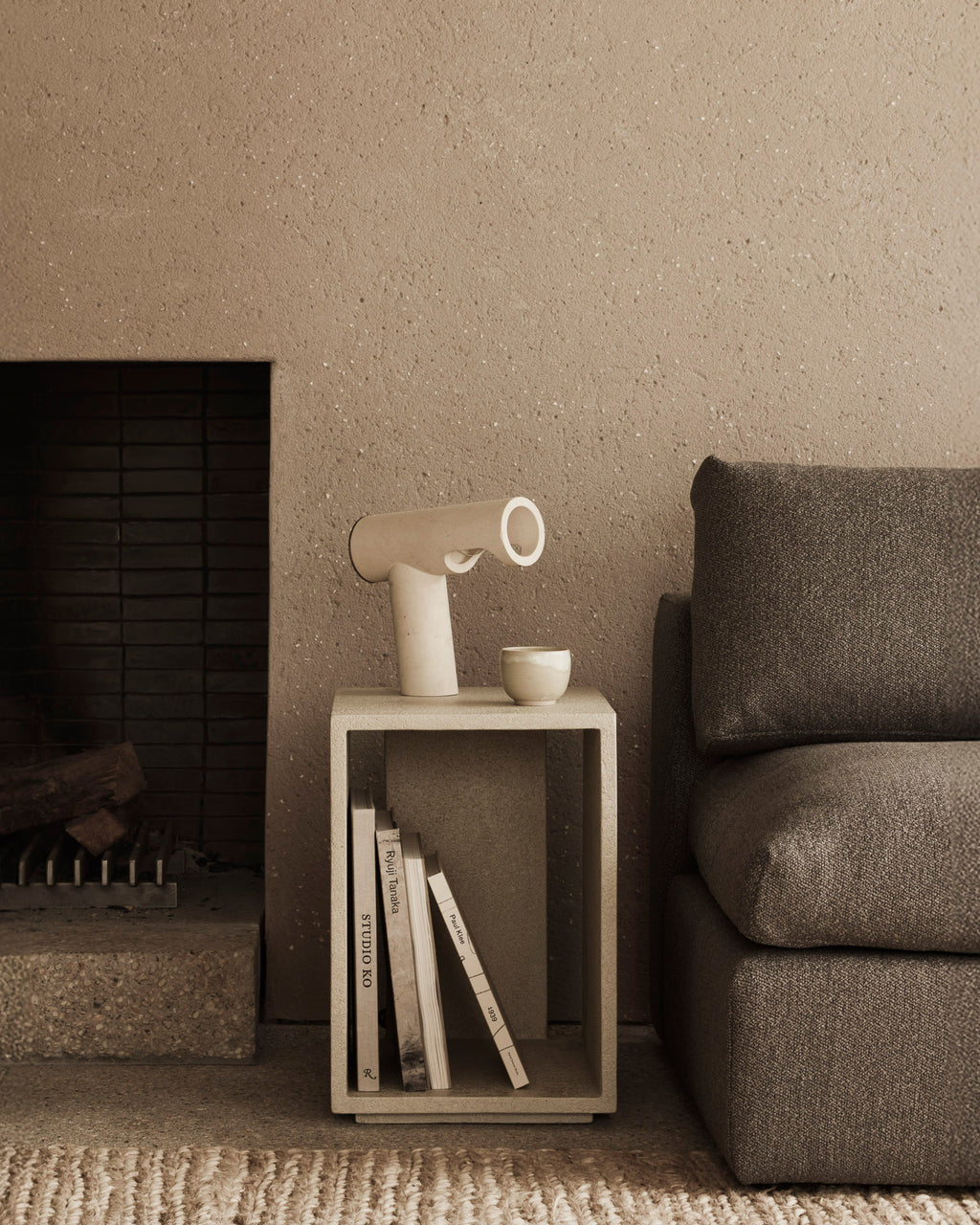 Elements Bedside Table | Varnished Microcement | Off White