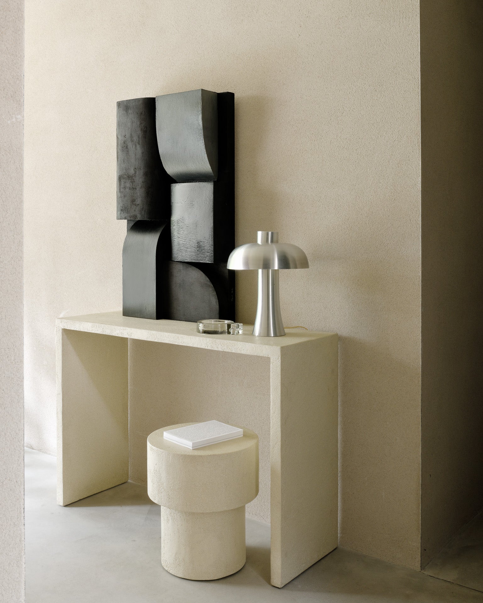 Elements Side Table | Varnished Microcement | Off White | Mushroom Shape