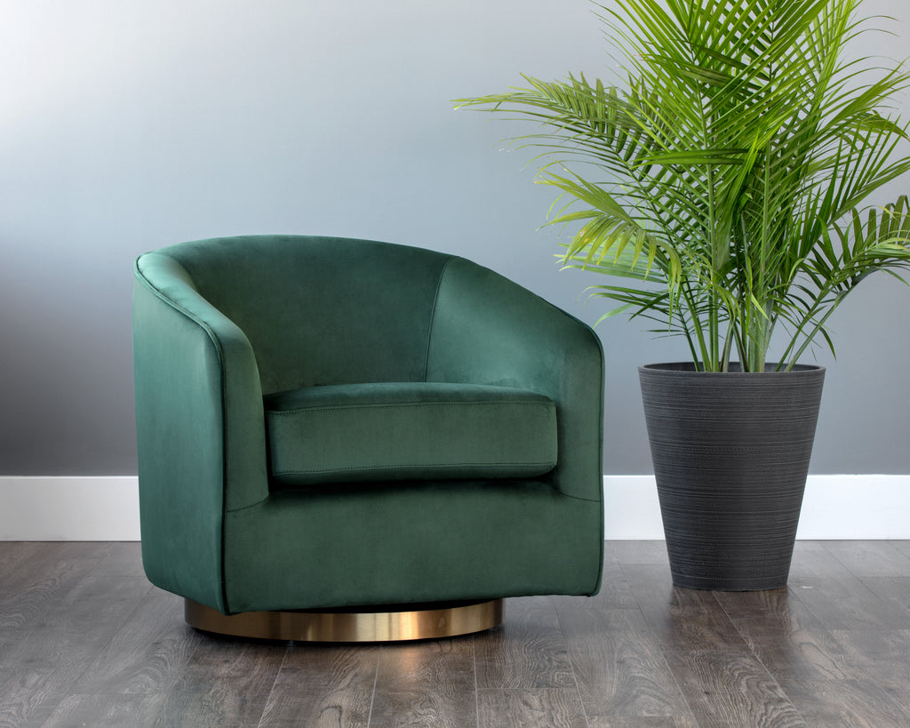 Hazel Swivel Lounge Chair - Gold - Deep Green Sky