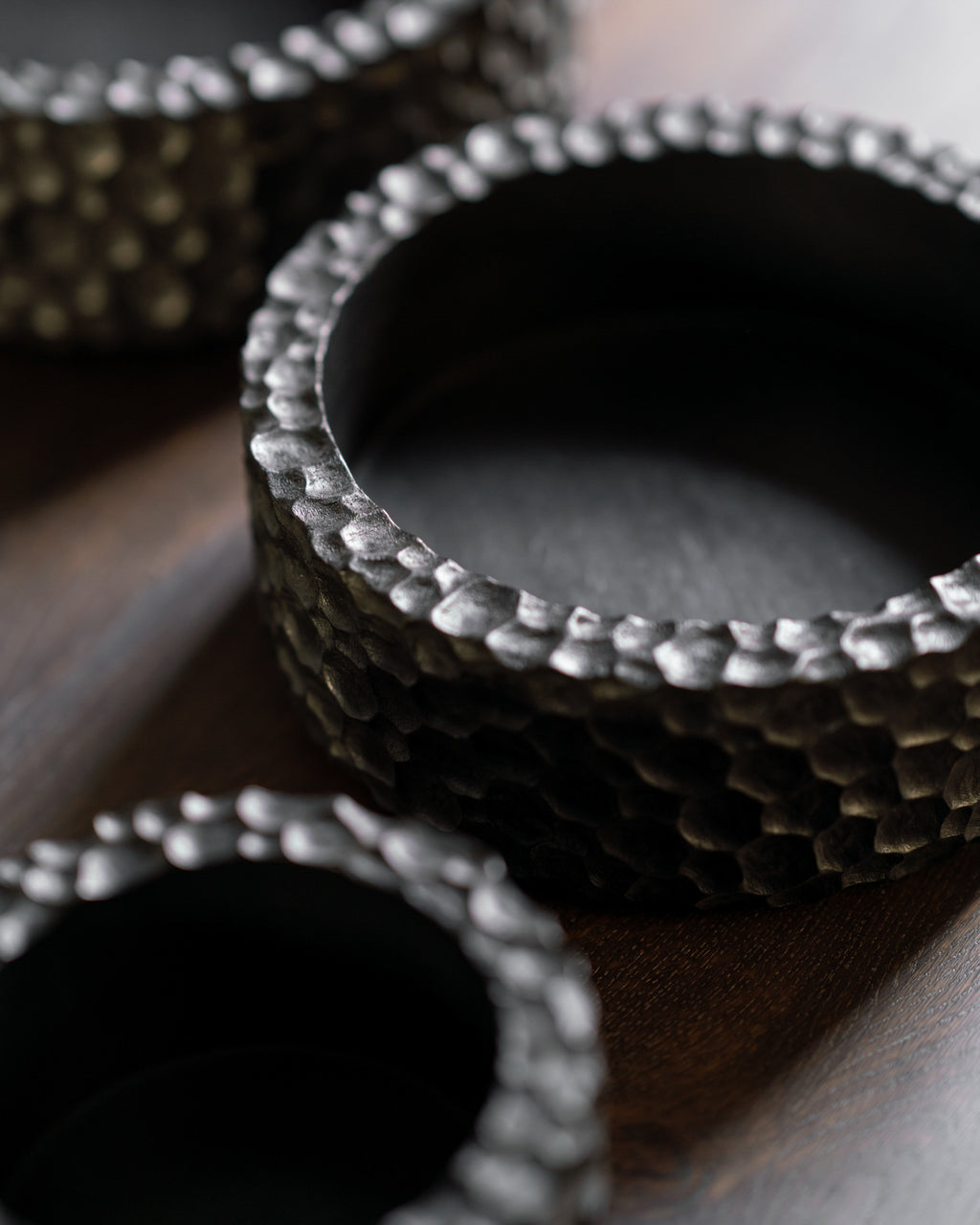 Chopped Bowls | Varnished Mahogany | Black | Set Of 3
