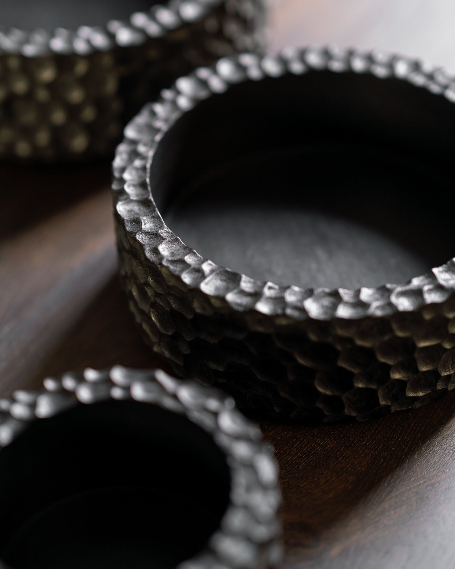 Chopped Bowls | Varnished Mahogany | Black | Set Of 3