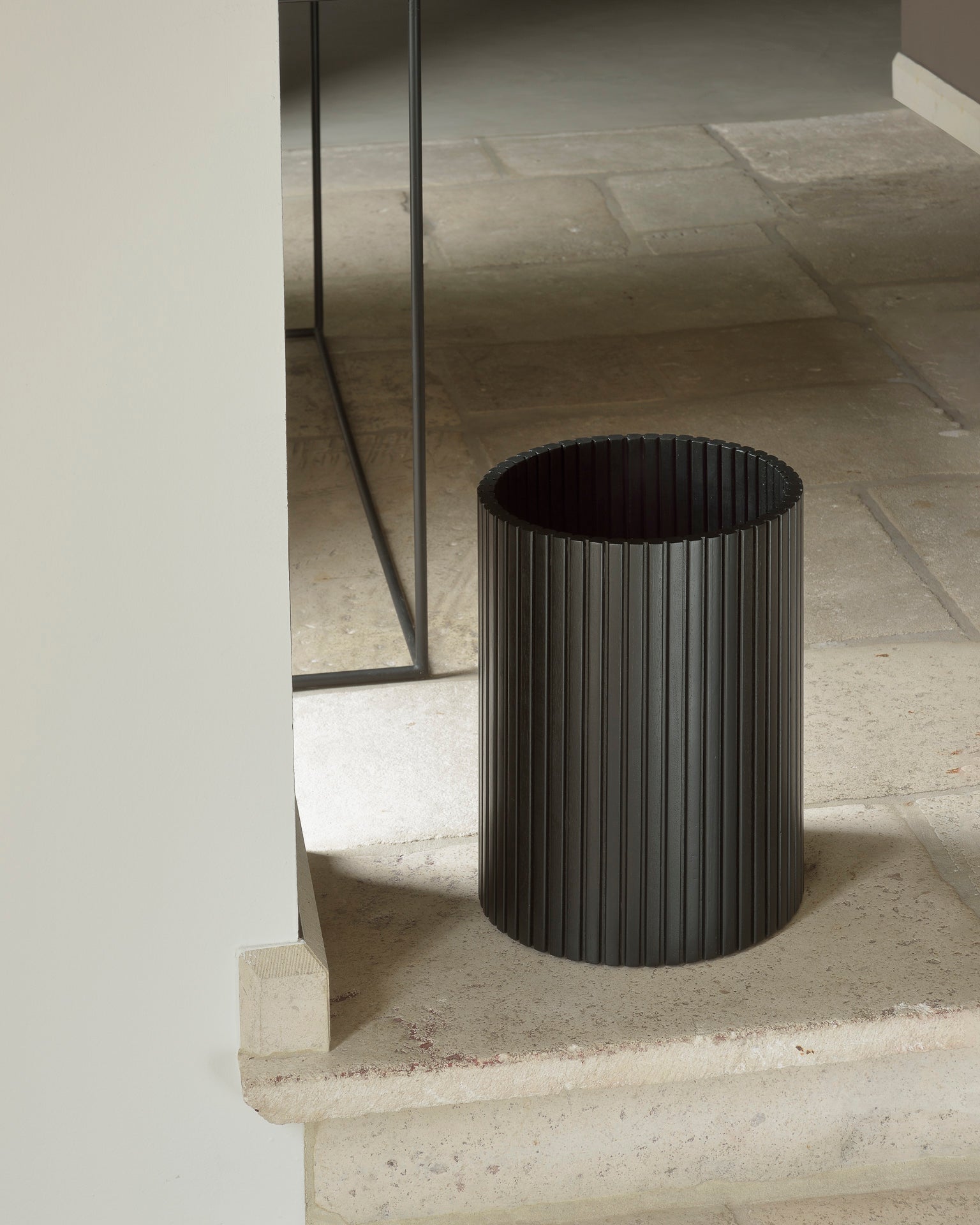 Roller Max Paper Basket | Varnished Mahogany | Black