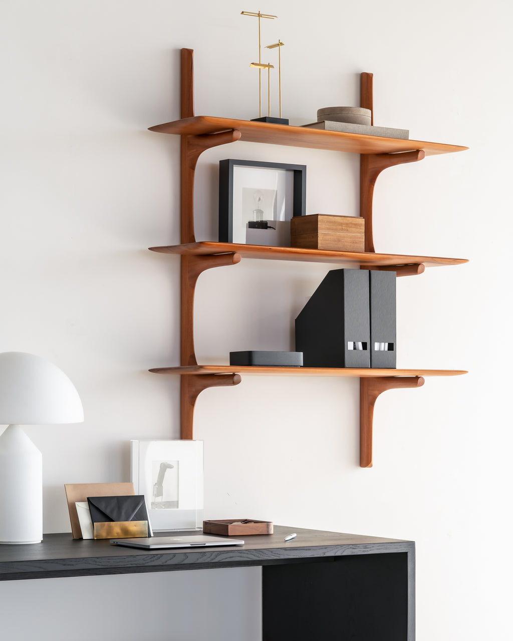 Pi Wall Shelf | Varnished Mahogany | 3 Shelves