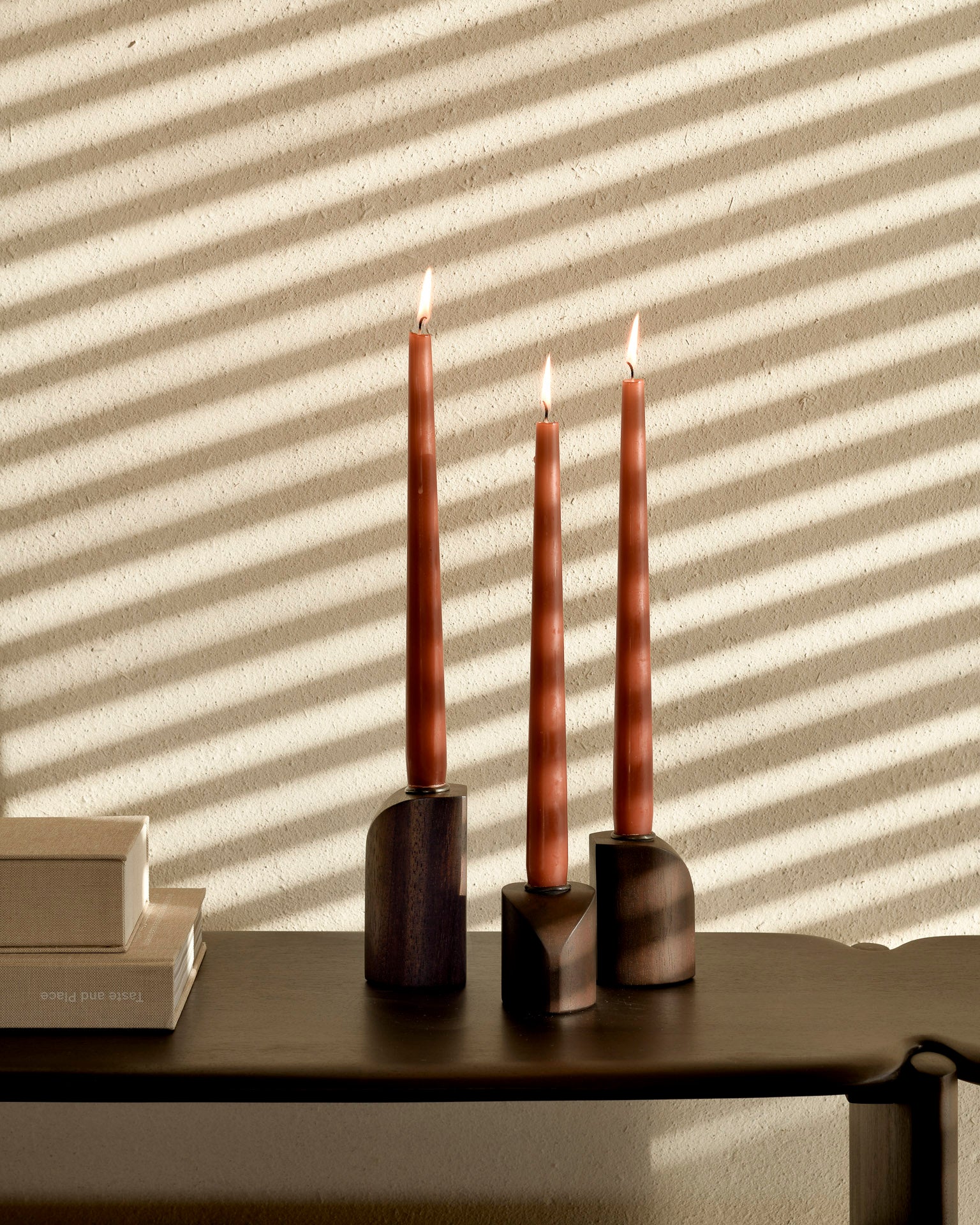 Pi Candle Holders | Varnished Mahogany | Dark Brown | Set Of 3