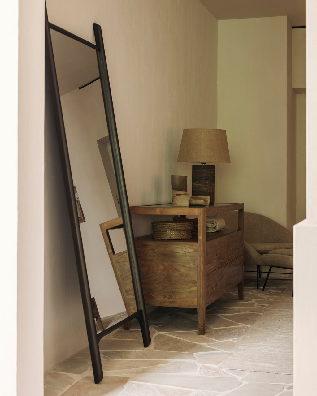 Pi Floor Mirror | Varnished Mahogany Frame | Dark Brown | Rectangular | 31" X 2"