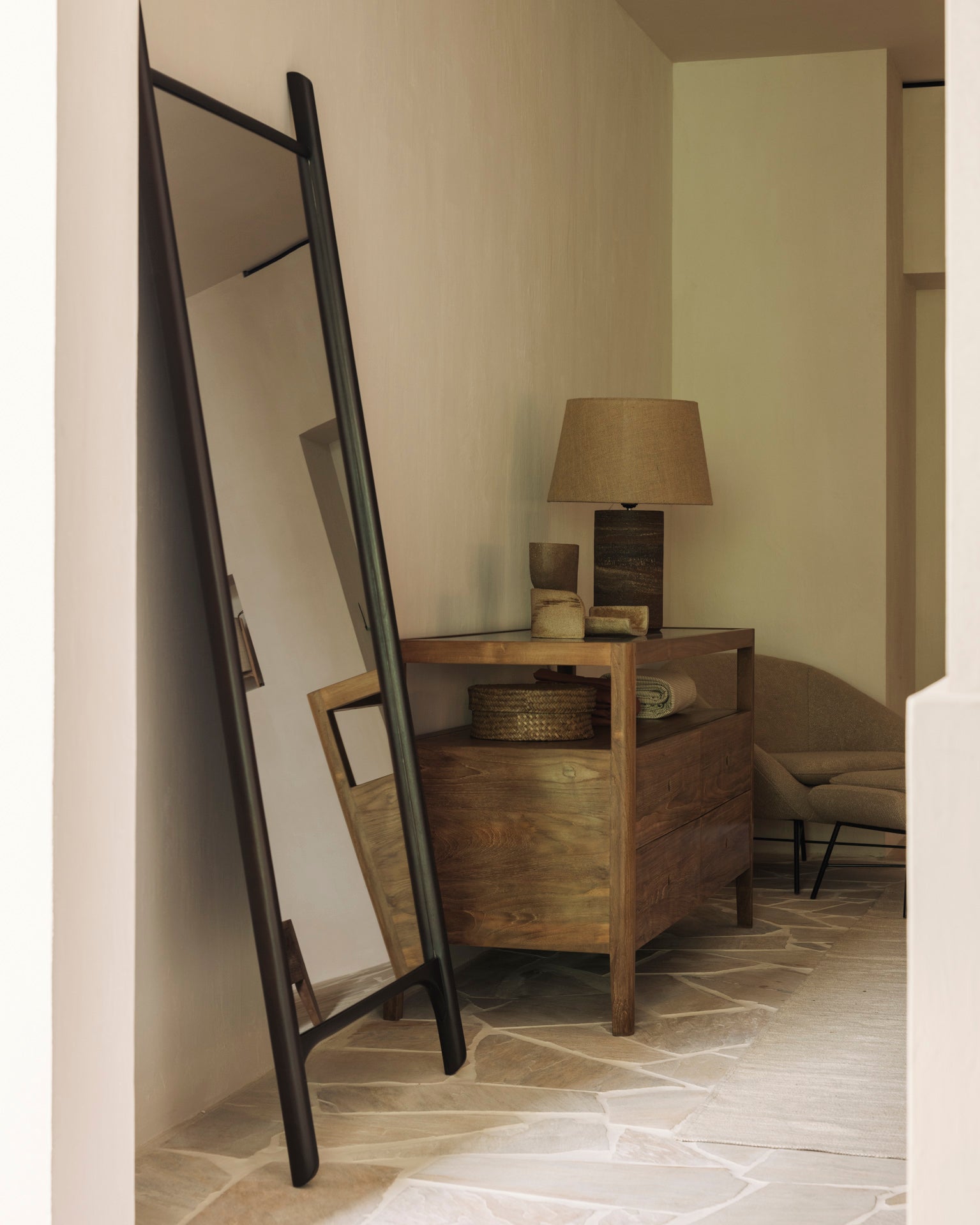 Pi Floor Mirror | Varnished Mahogany Frame | Dark Brown | Rectangular | 31" X 2"