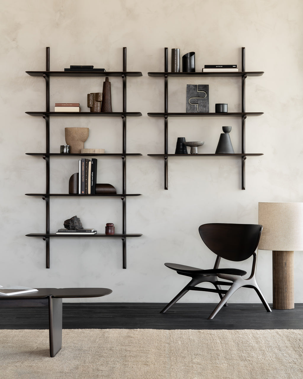 Pi Wall Shelf | Varnished Mahogany | Dark Brown | 3 Shelves