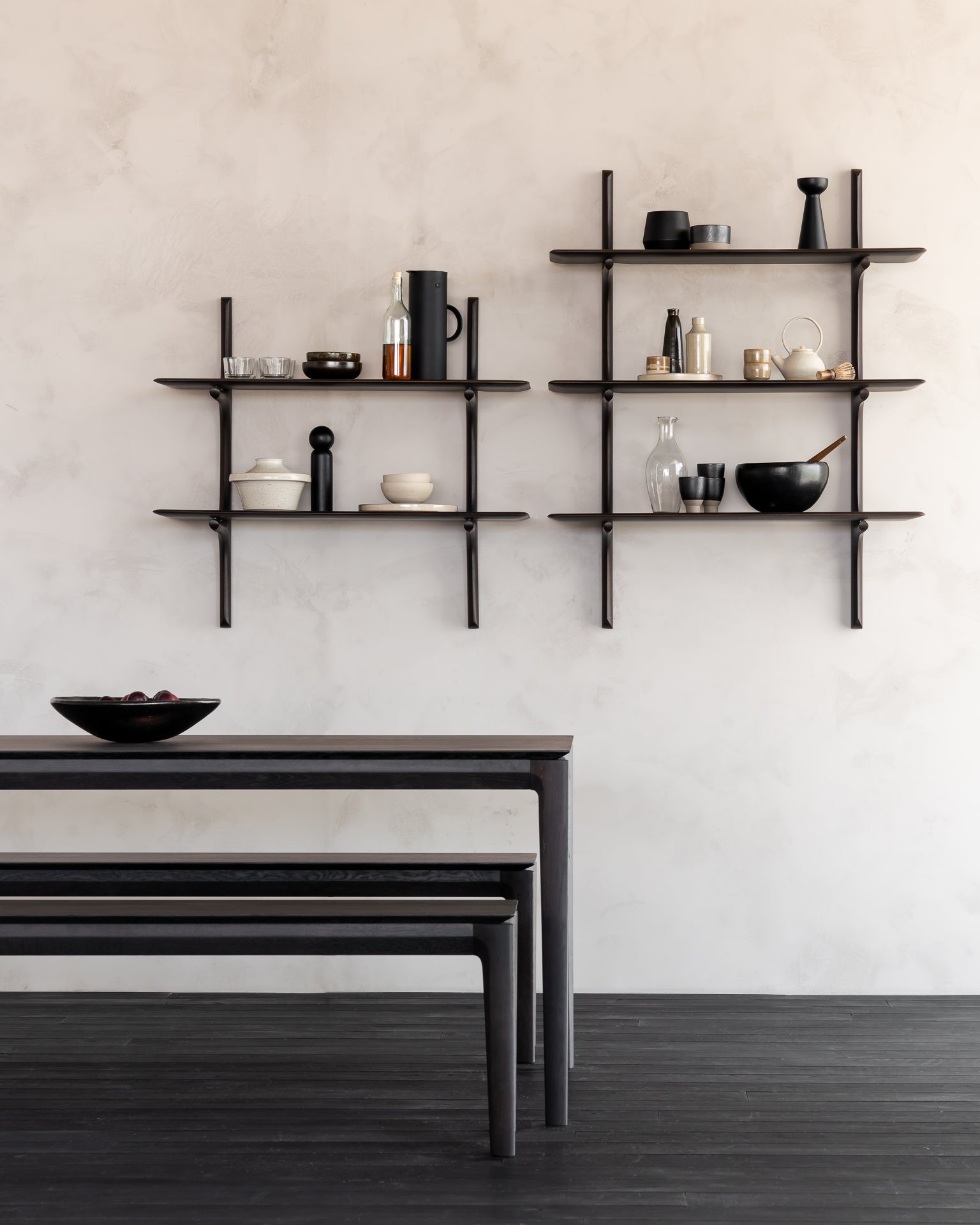 Pi Wall Shelf | Varnished Mahogany | Dark Brown | 2 Shelves