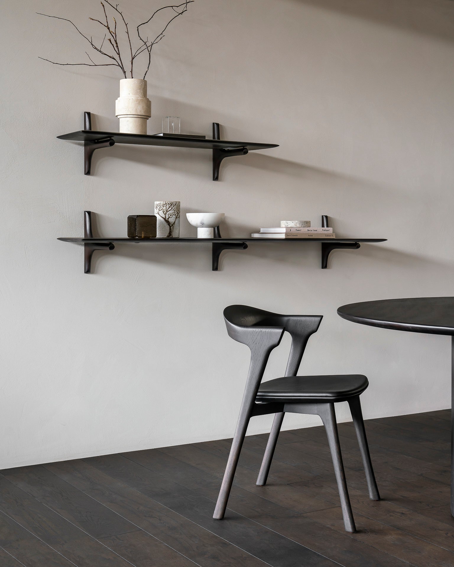 Pi Wall Shelf | Varnished Mahogany | Dark Brown | 1 Shelf | 66" X 14"