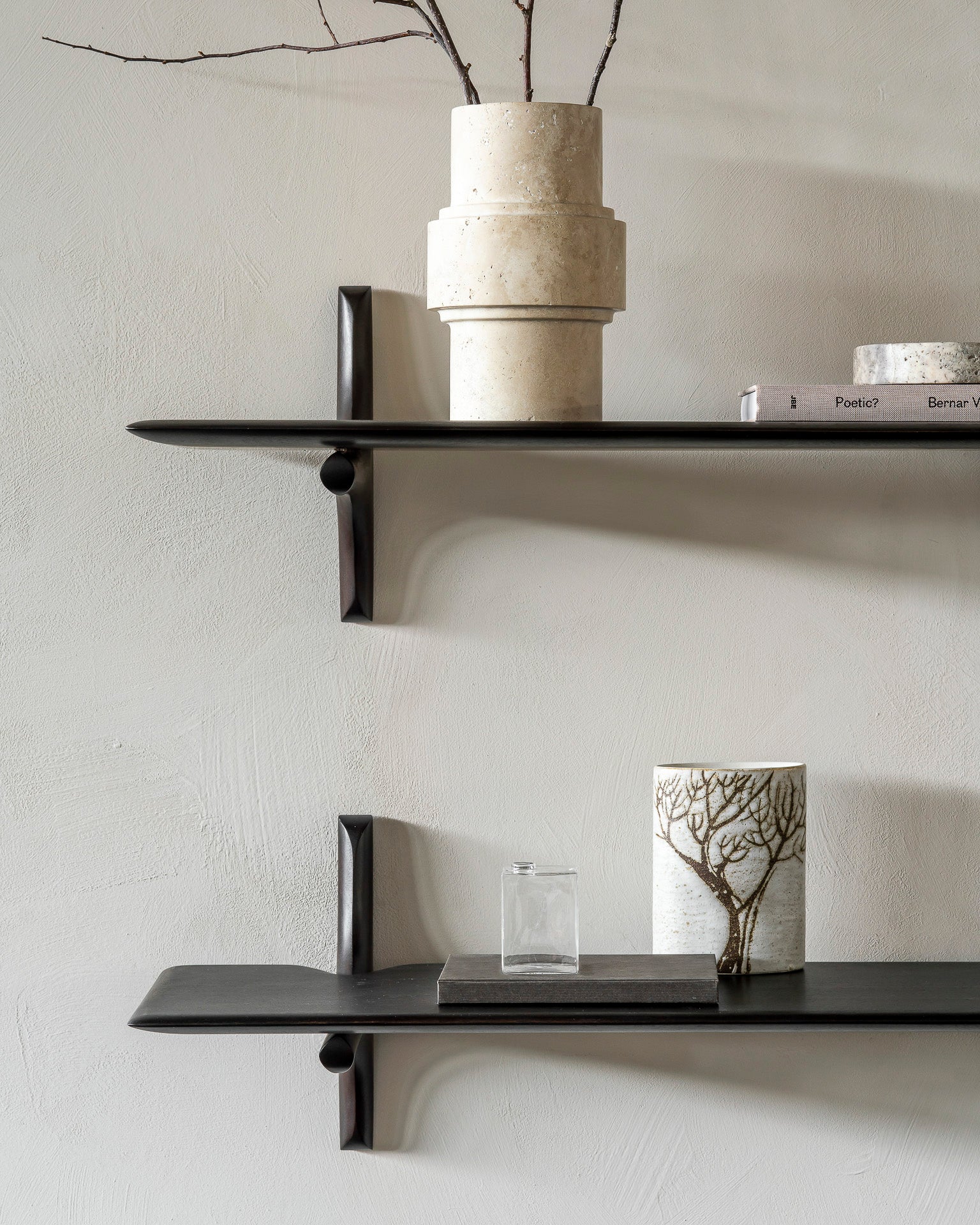 Pi Wall Shelf | Varnished Mahogany | Dark Brown | 1 Shelf | 66" X 14"