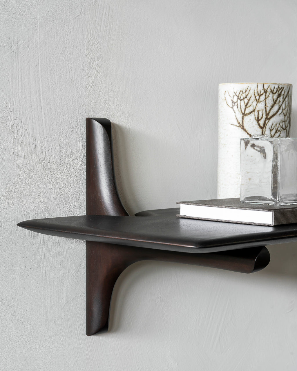 Pi Wall Shelf | Varnished Mahogany | Dark Brown | 1 Shelf | 39" X 14"