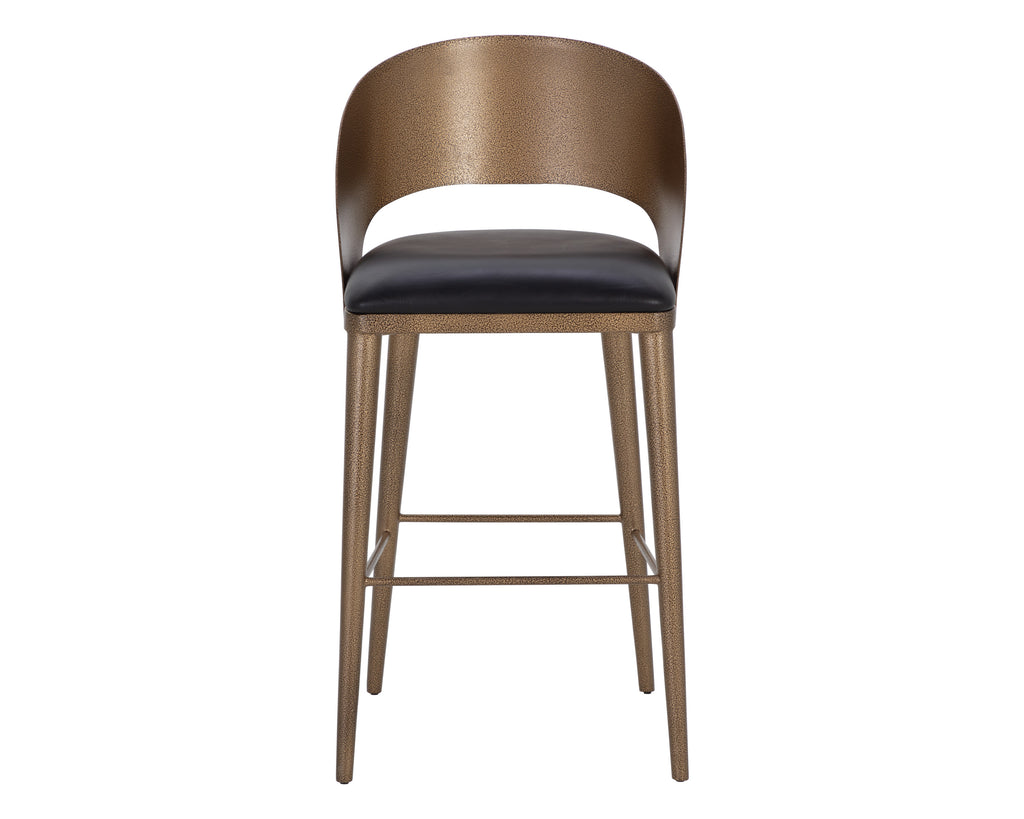 Dezirae Barstool - Antique Brass - Charcoal Black Leather