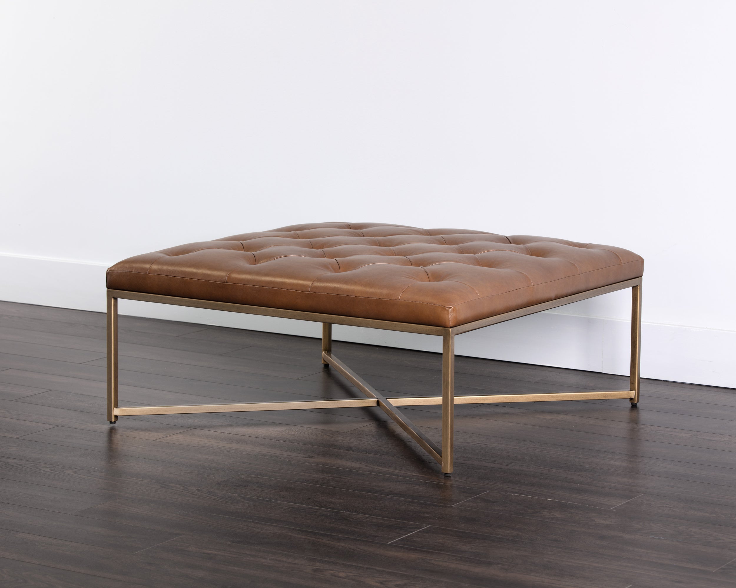 Endall Ottoman - Antique Brass - Vintage Camel Leather