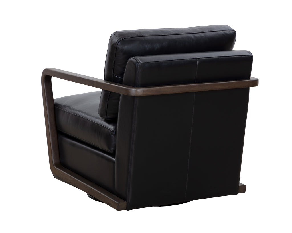Castell Swivel Lounge Chair - Brown - Cortina Black Leather