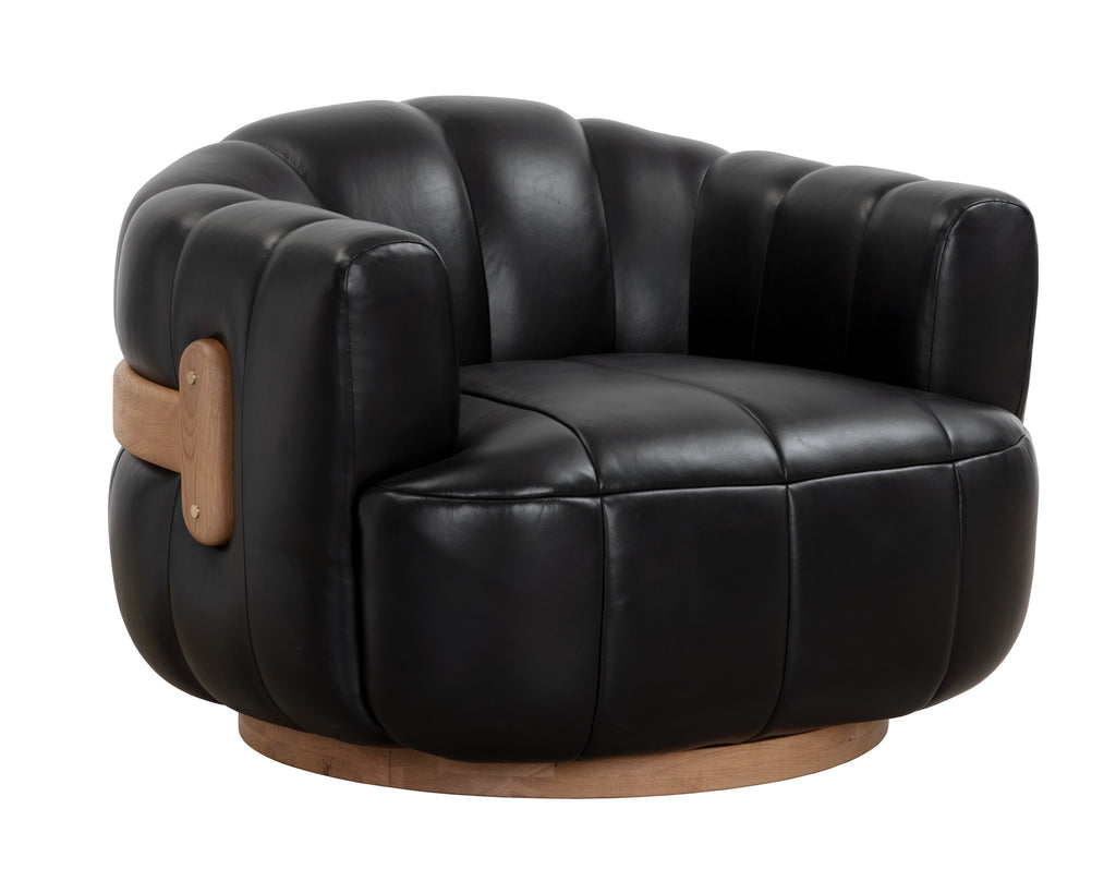 Tadeo Swivel Armchair - Rustic Oak - Vintage Black Night Leather