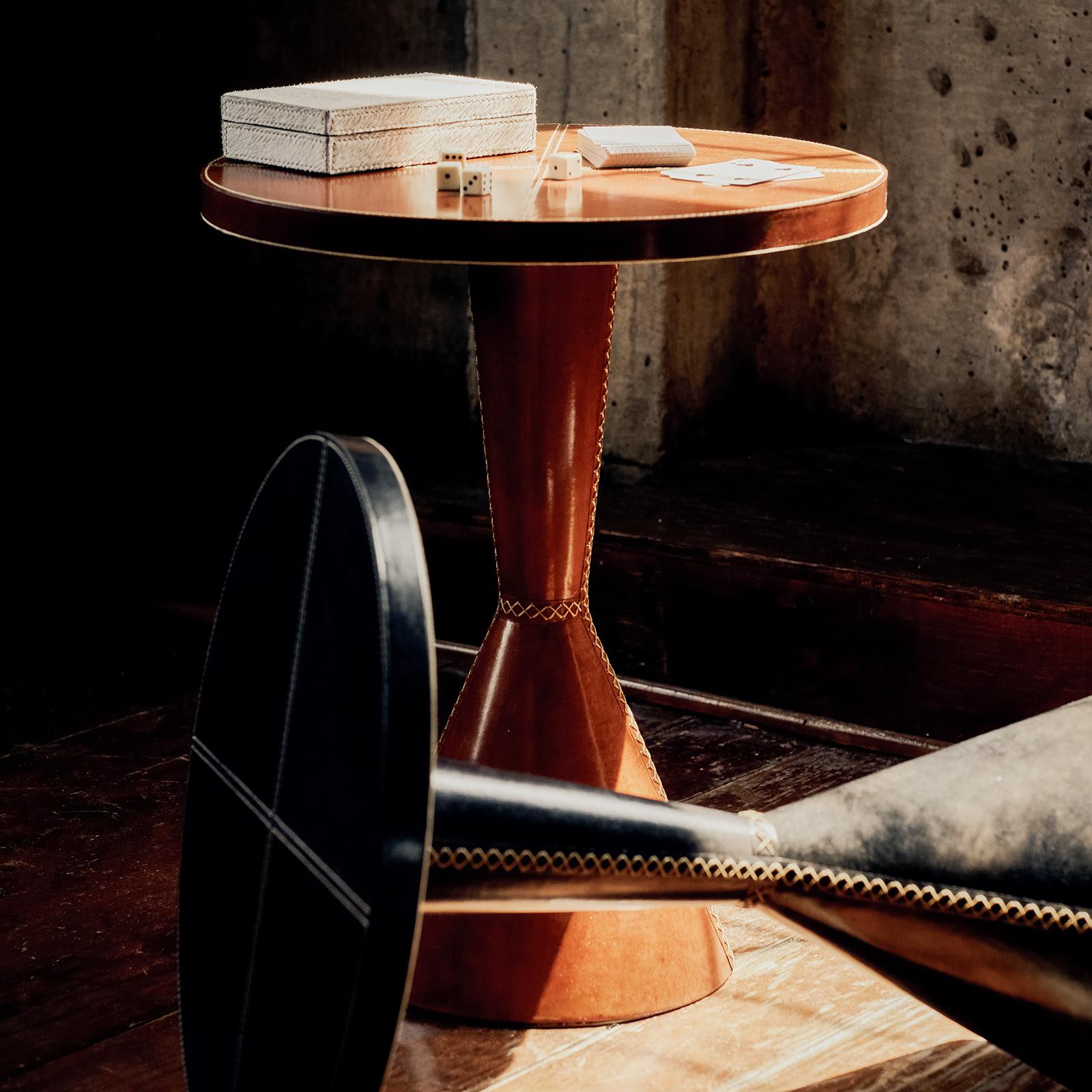 Gabe Leather Accent Table | Cognac