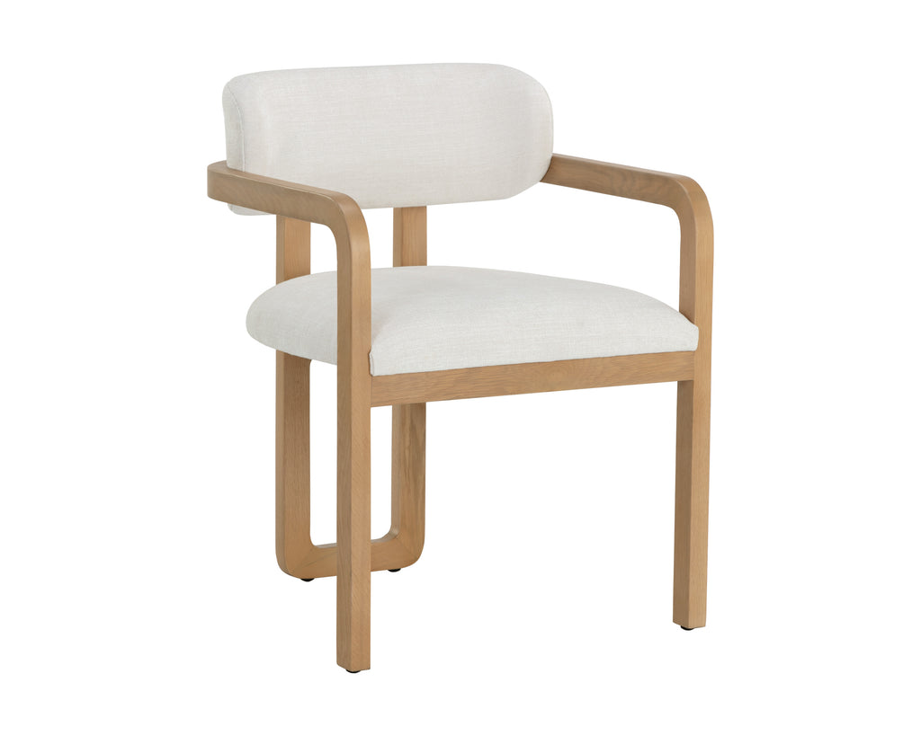 Madrone Dining Armchair - Rustic Oak - Heather Ivory Tweed