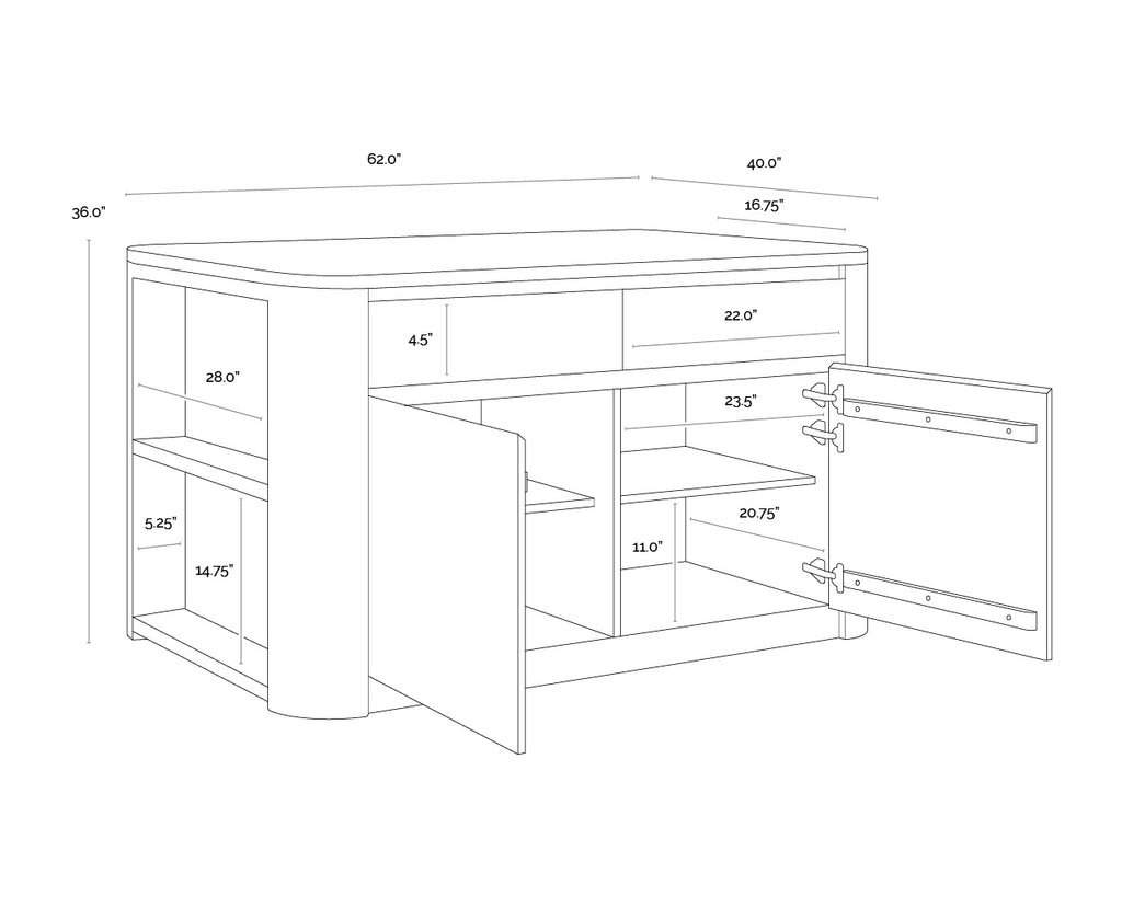 Romilly Kitchen Island - White Marble - 62"