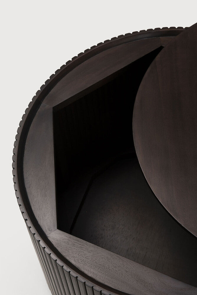 Roller Max Coffee Table | Varnished Mahogany | Dark Brown | Round | Removable Cover | 24" X 24"