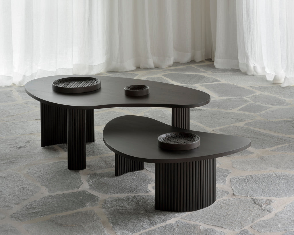 Boomerang Coffee Table | Varnished Mahogany | Dark Brown | Pebble Shape | 35" X 24"