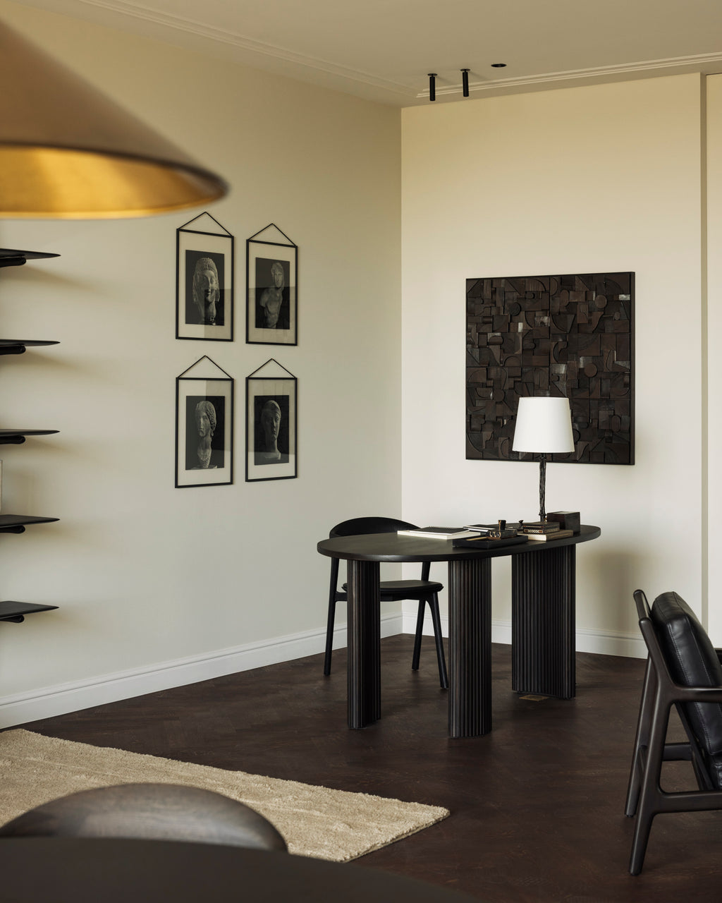 Boomerang Desk | Varnished Mahogany | Dark Brown | Pebble Shape | 63" X 33"