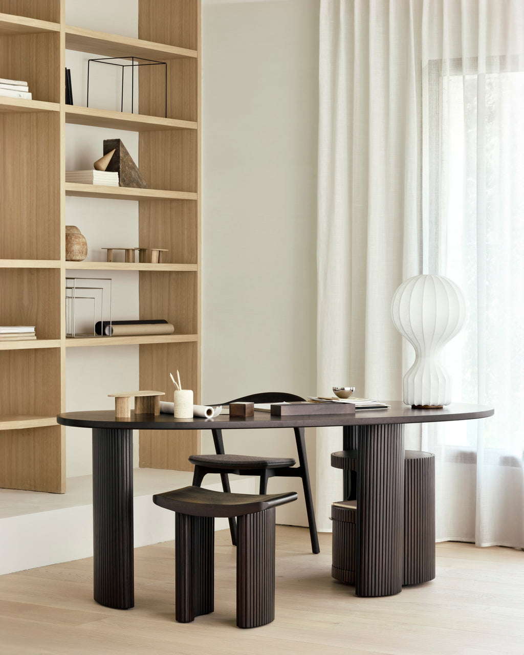 Boomerang Desk | Varnished Mahogany | Dark Brown | Pebble Shape | 79" X 39"