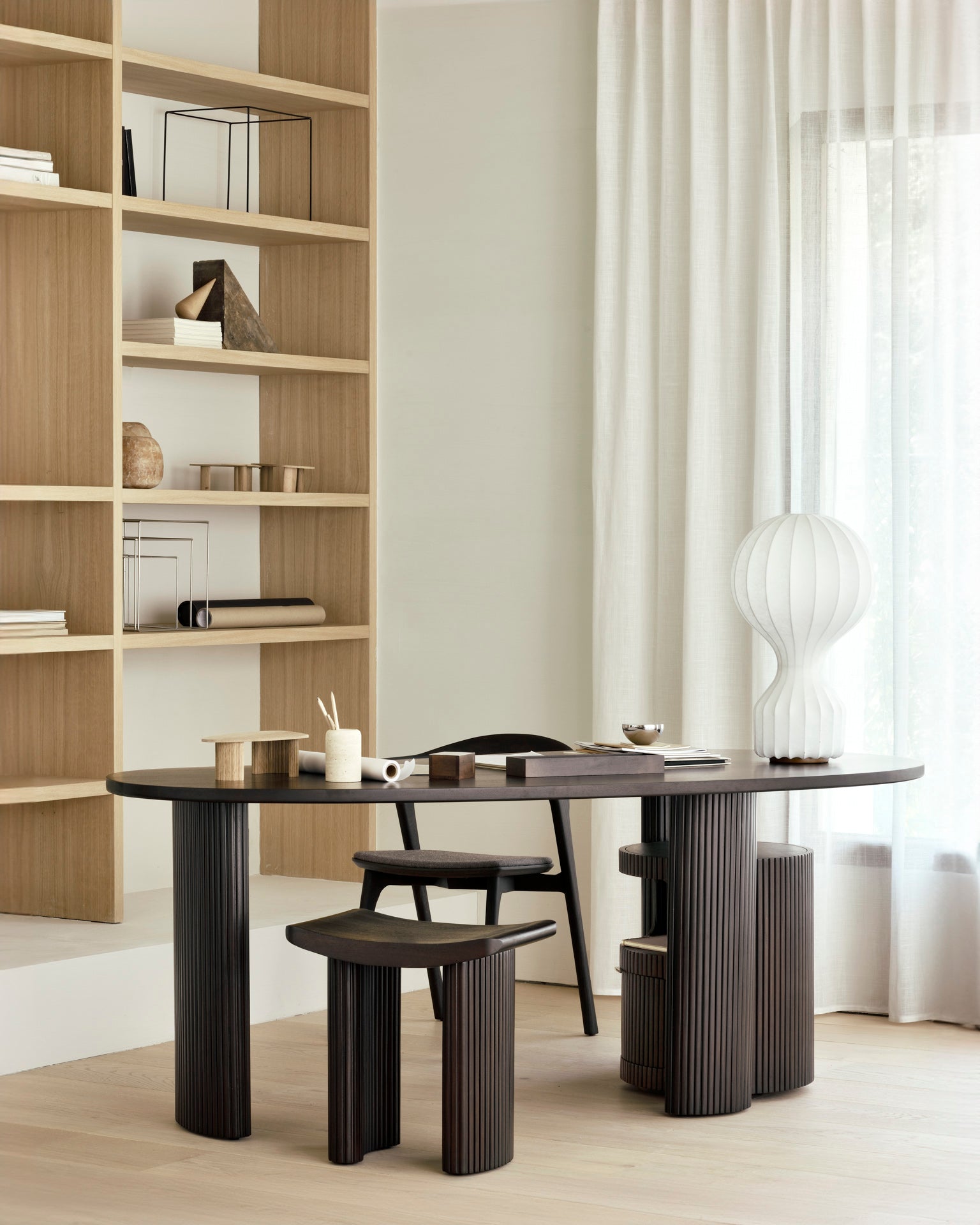 Boomerang Desk | Varnished Mahogany | Dark Brown | Pebble Shape | 79" X 39"