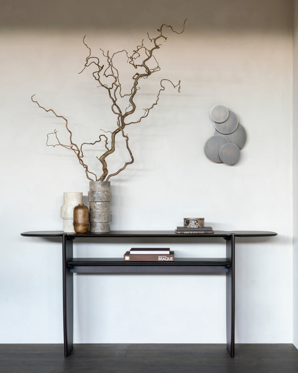 Pi Console | Varnished Mahogany | Dark Brown | 2 Legs | 63" X 16"