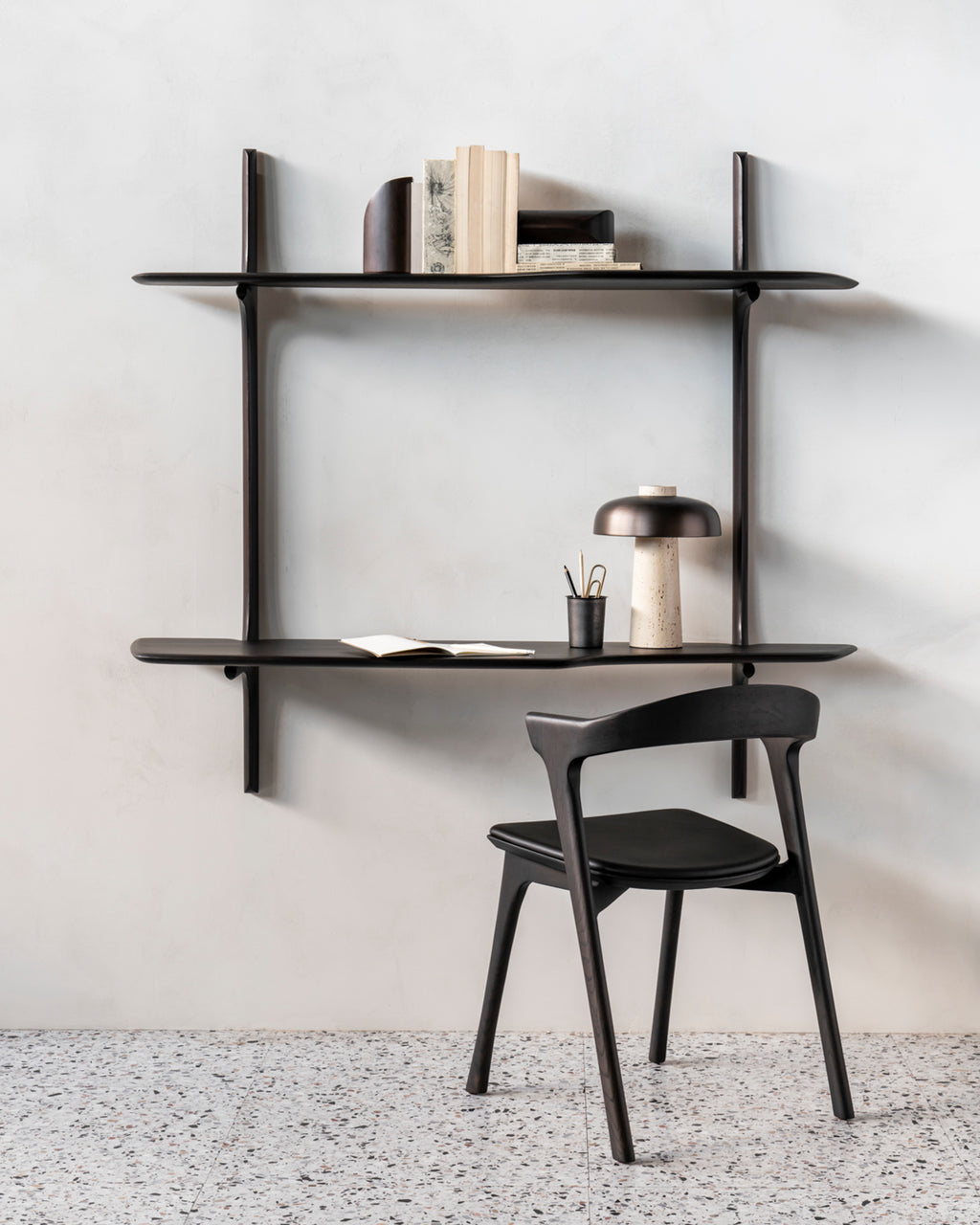 Pi Wall Mounted Desk | Varnished Mahogany | Dark Brown