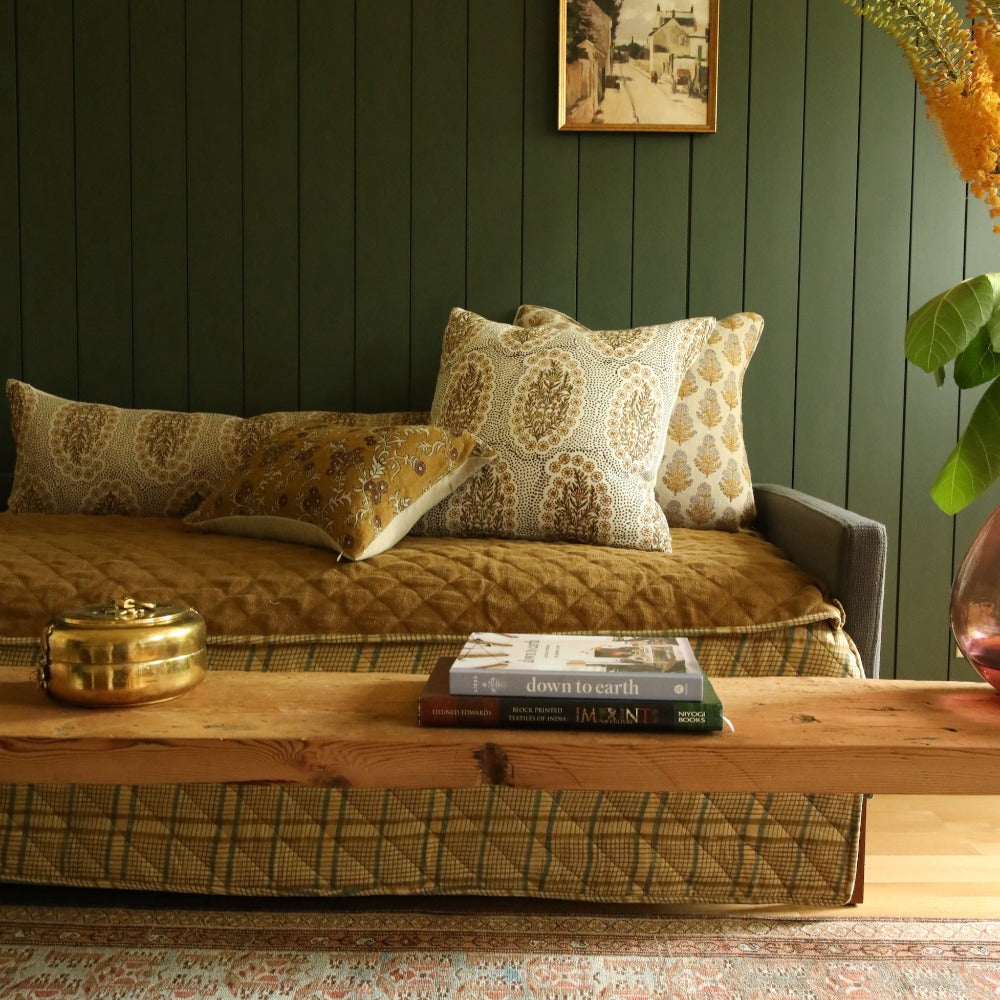 Winfleur Olive Mustard on White Pillow