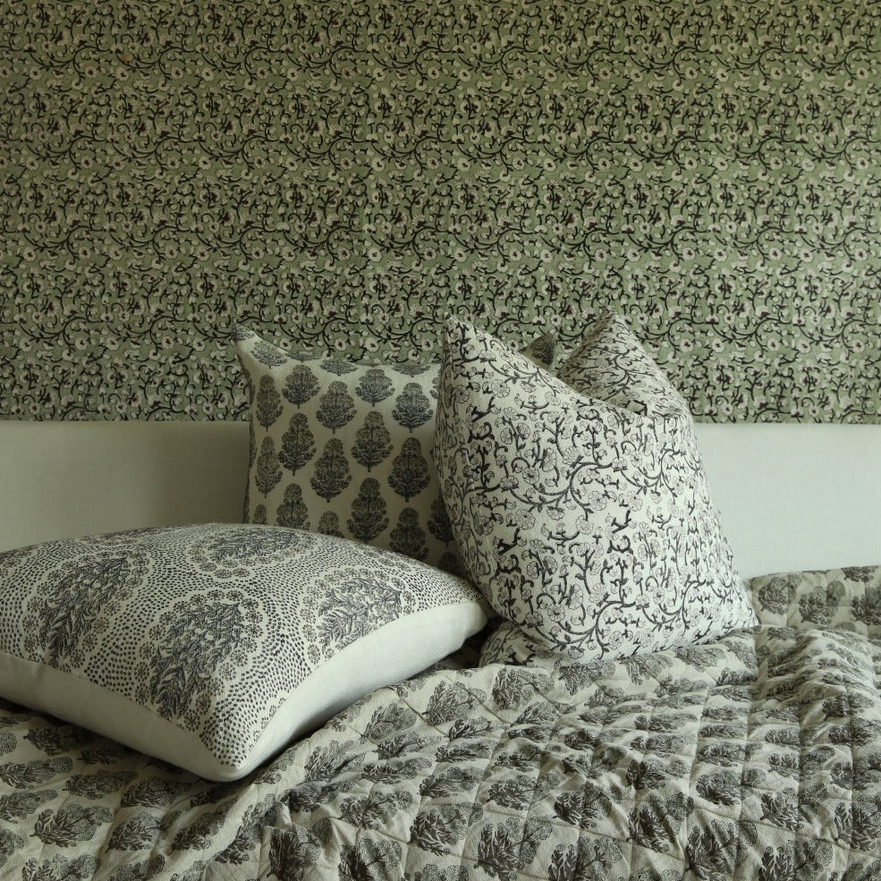 Keya Graphite on White Pillow