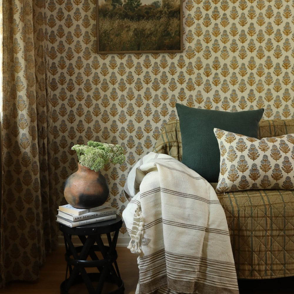 Marigold Mustard on White Pillow