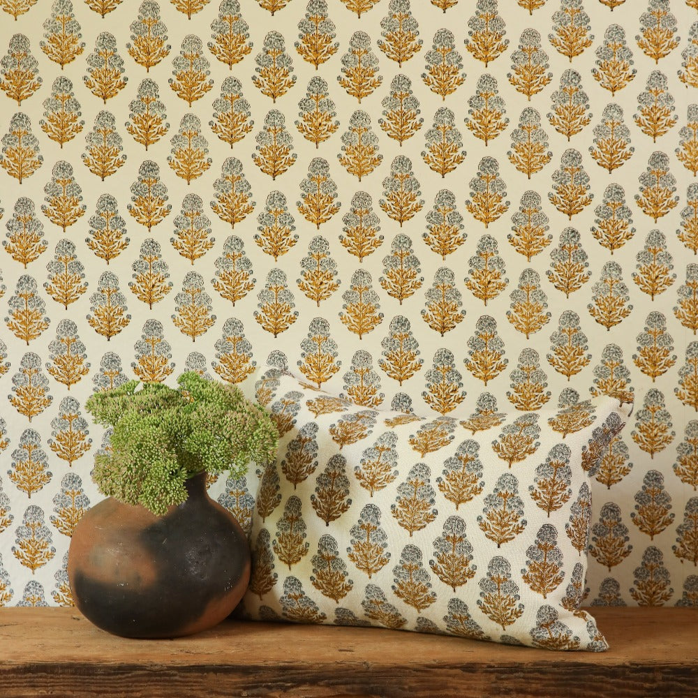 Marigold Mustard on White Pillow