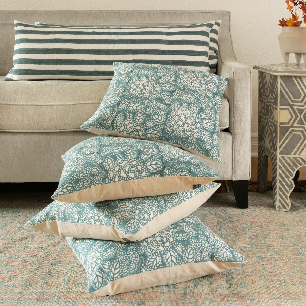 Sicily Teal on White Pillow