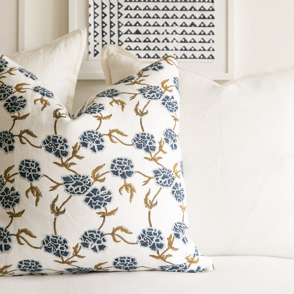 Modern Marigold Indigo on White Pillow