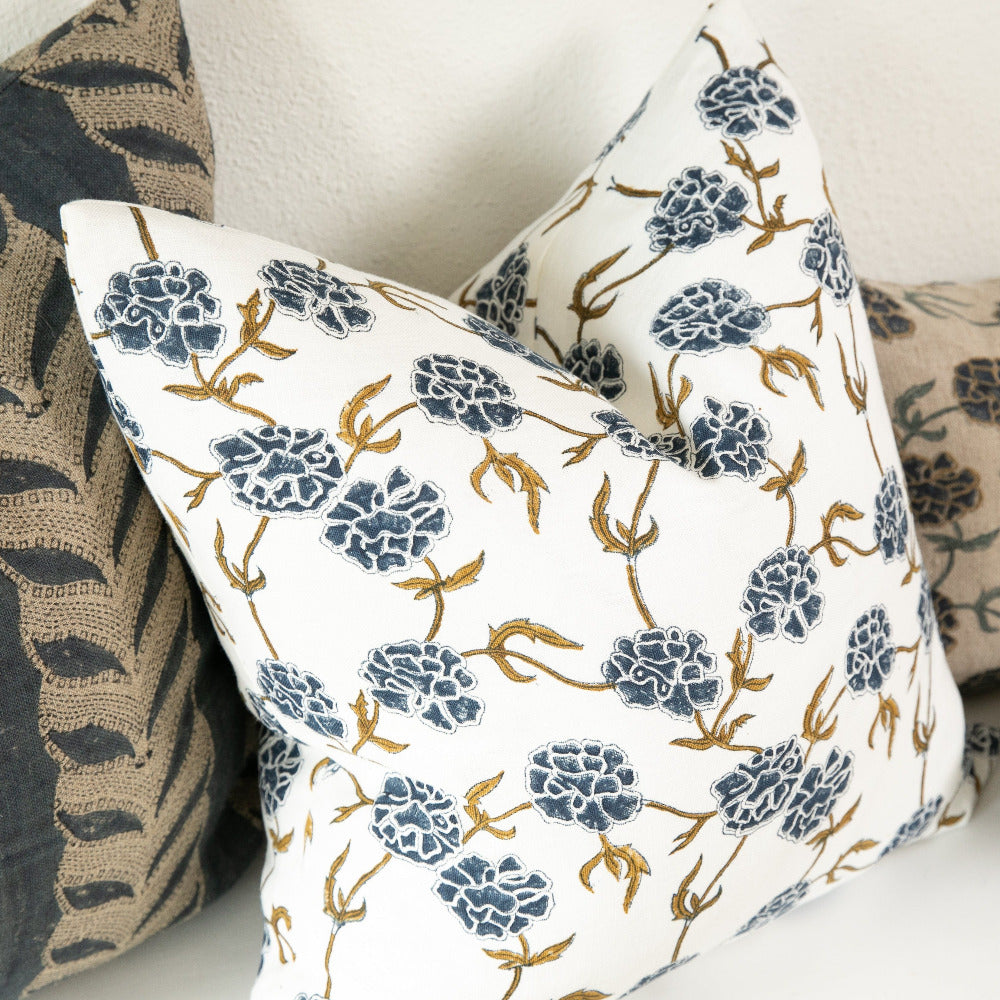 Modern Marigold Indigo on White Pillow